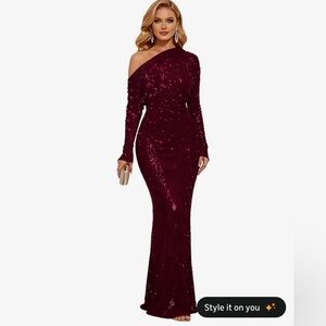 Elegant Burgundy Sequin One-Shoulder Dress